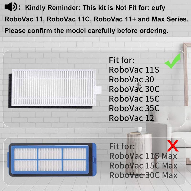 LesinaVac Replacement Parts Kit for Eufy RoboVac 11S, RoboVac 30, RoboVac 30C, RoboVac 15C, RoboVac 12, RoboVac 35C, Robotic Accessories,8 Filters,8 Side Brushes,1 Main Brush,1 Pre Filter,1 Rolling Brush Guard - Image 2